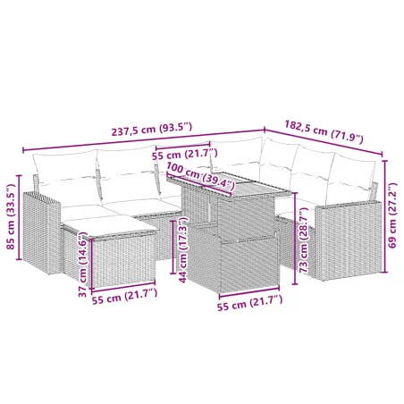 Salon de jardin avec coussins 8 pcs beige résine tressée