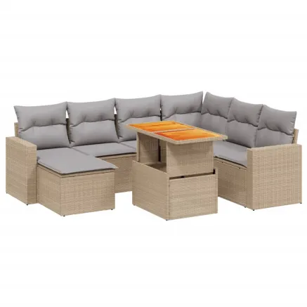 Salon de jardin avec coussins 8 pcs beige résine tressée 2