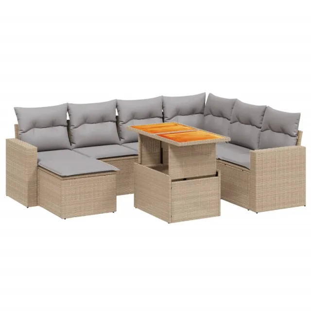 Salon de jardin avec coussins 8 pcs beige résine tressée