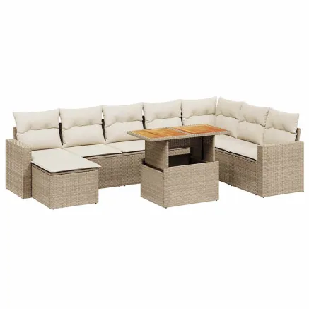 Salon de jardin avec coussins 9 pcs beige résine tressée 2