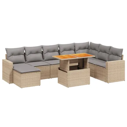 Salon de jardin avec coussins 9 pcs beige résine tressée 2