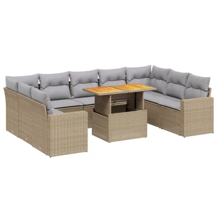 Salon de jardin avec coussins 10 pcs beige résine tressée 2