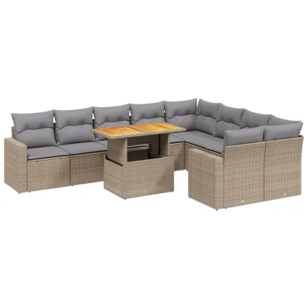 Salon de jardin avec coussins 10 pcs beige résine tressée 2