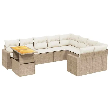 Salon de jardin avec coussins 10 pcs beige résine tressée 2