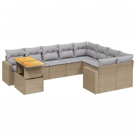 Salon de jardin avec coussins 10 pcs beige résine tressée 2