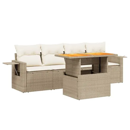 Salon de jardin avec coussins 5 pcs beige résine tressée 2