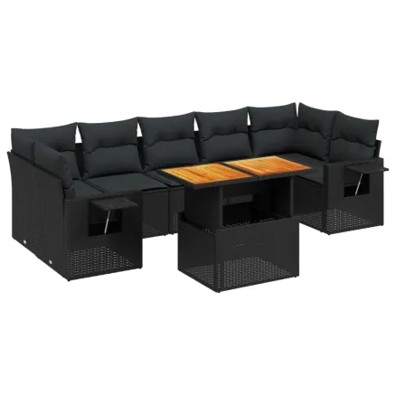 Salon de jardin 8 pcs avec coussins noir résine tressée 2
