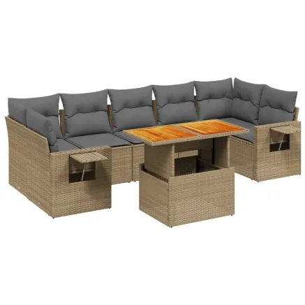Salon de jardin avec coussins 8 pcs beige résine tressée 2
