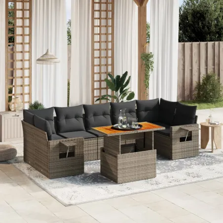 Salon de jardin 8 pcs avec coussins gris résine tressée