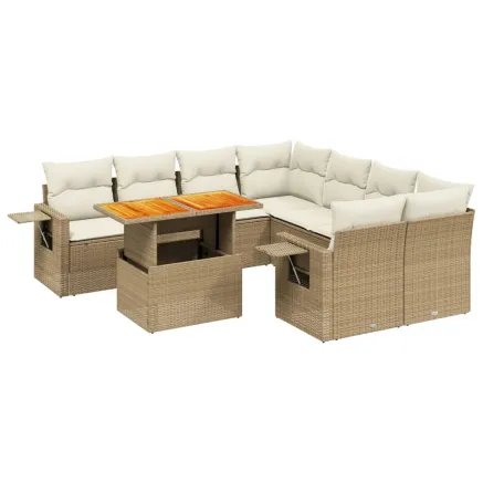 Salon de jardin avec coussins 9 pcs beige résine tressée 2