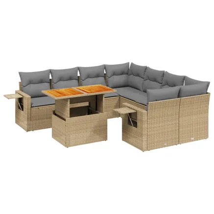 Salon de jardin avec coussins 9 pcs beige résine tressée 2