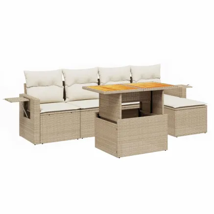 Salon de jardin avec coussins 6 pcs beige résine tressée 2