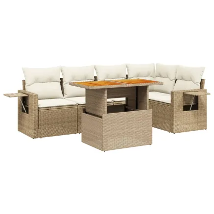 Salon de jardin avec coussins 6 pcs beige résine tressée 2
