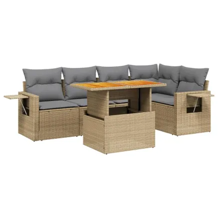 Salon de jardin avec coussins 6 pcs beige résine tressée 2