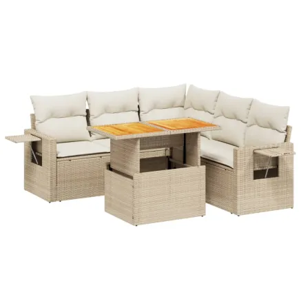 Salon de jardin avec coussins 6 pcs beige résine tressée 2