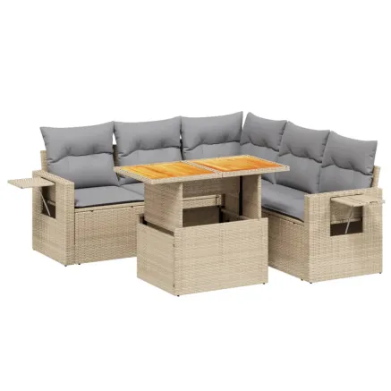 Salon de jardin avec coussins 6 pcs beige résine tressée 2