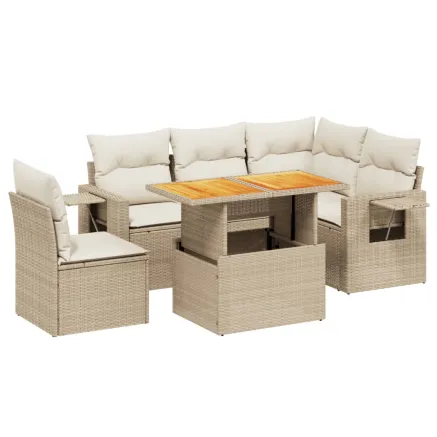 Salon de jardin avec coussins 6 pcs beige résine tressée 2