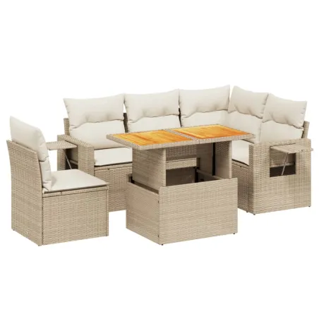 Salon de jardin avec coussins 6 pcs beige résine tressée