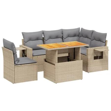 Salon de jardin avec coussins 6 pcs beige résine tressée
