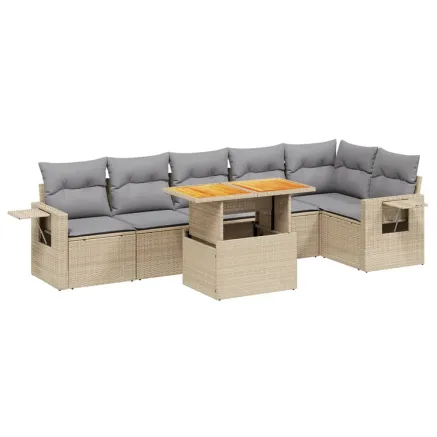 Salon de jardin avec coussins 7 pcs beige résine tressée 2