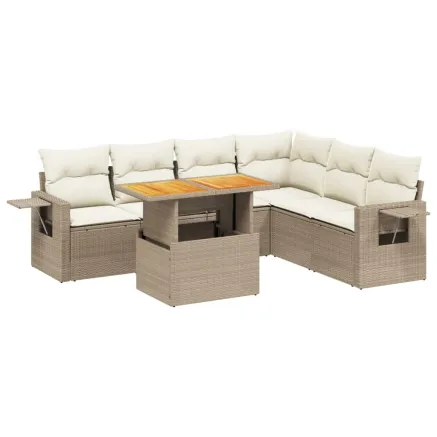 Salon de jardin avec coussins 7 pcs beige résine tressée 2