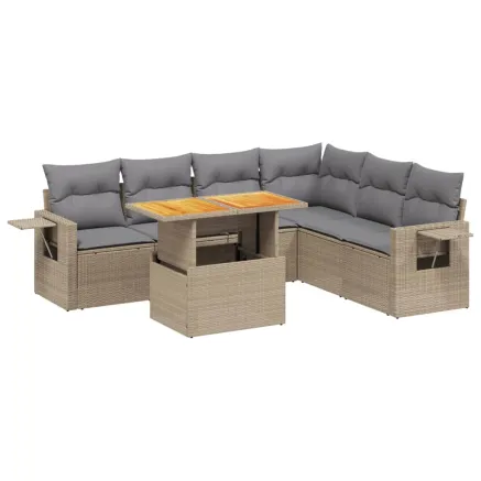 Salon de jardin avec coussins 7 pcs beige résine tressée 2