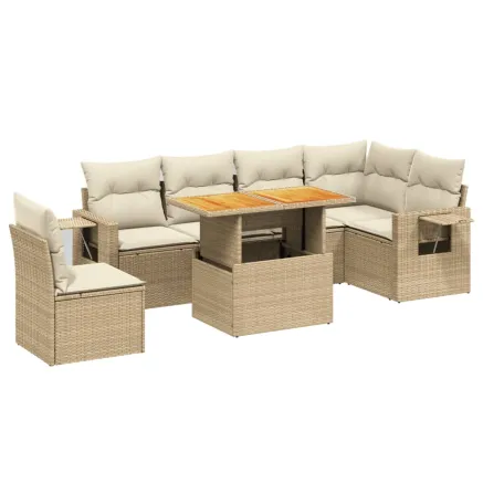 Salon de jardin avec coussins 7 pcs beige résine tressée 2