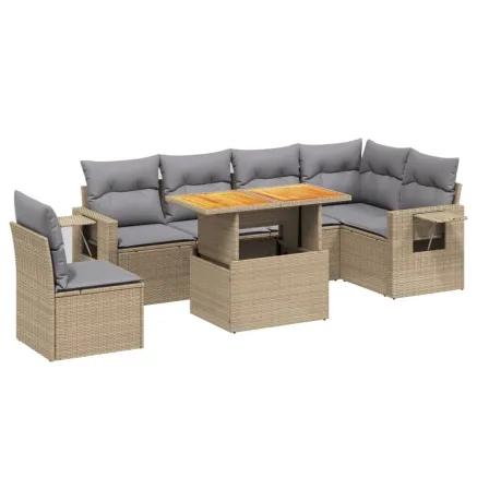 Salon de jardin avec coussins 7 pcs beige résine tressée 2