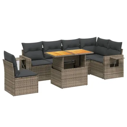 Salon de jardin avec coussins 7 pcs gris résine tressée 2