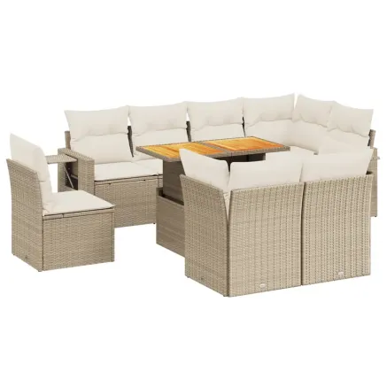 Salon de jardin avec coussins 9 pcs beige résine tressée 2