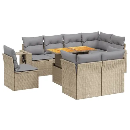 Salon de jardin avec coussins 9 pcs beige résine tressée 2