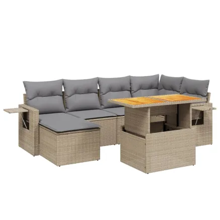 Salon de jardin avec coussins 7 pcs beige résine tressée 2