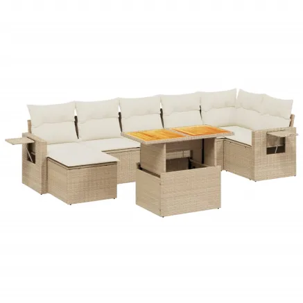 Salon de jardin avec coussins 8 pcs beige résine tressée 2