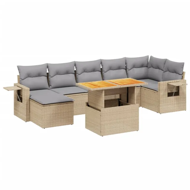 Salon de jardin avec coussins 8 pcs beige résine tressée