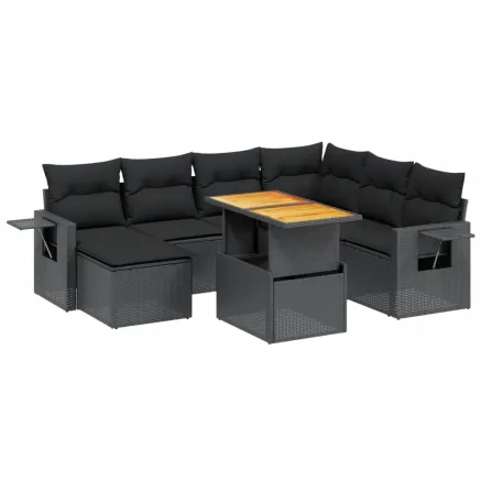 Salon de jardin 8 pcs avec coussins noir résine tressée 2