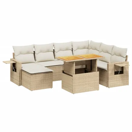 Salon de jardin avec coussins 8 pcs beige résine tressée 2