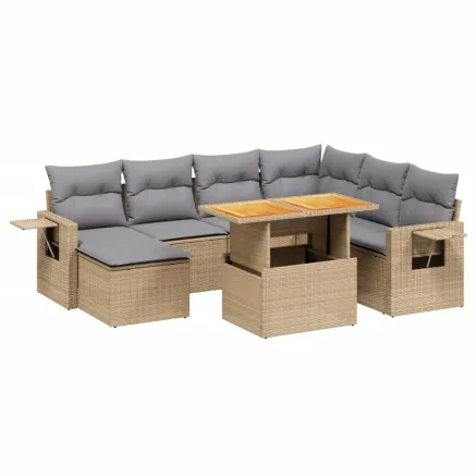 Salon de jardin avec coussins 8 pcs beige résine tressée 2