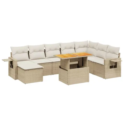Salon de jardin avec coussins 9 pcs beige résine tressée 2