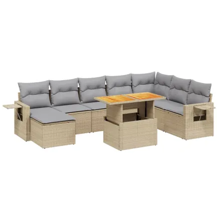 Salon de jardin avec coussins 9 pcs beige résine tressée 2