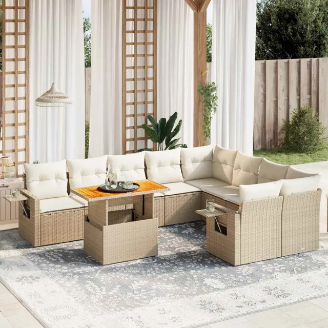 Salon de jardin avec coussins 10 pcs beige résine tressée