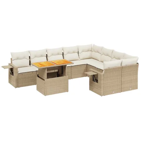 Salon de jardin avec coussins 10 pcs beige résine tressée