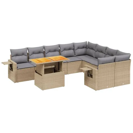 Salon de jardin avec coussins 10 pcs beige résine tressée 2