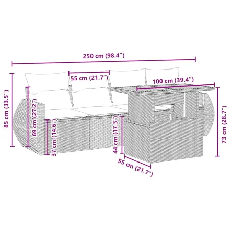 Salon de jardin avec coussins 5 pcs beige résine tressée