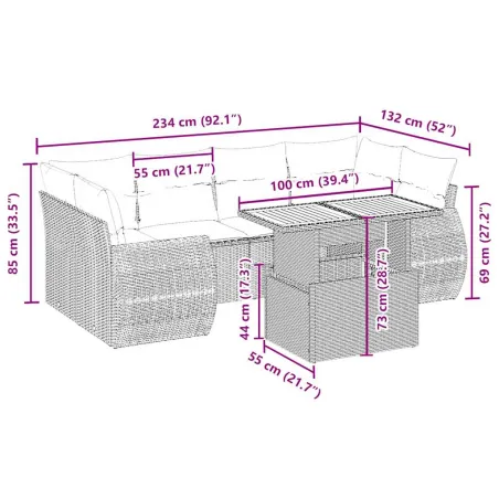 Salon de jardin avec coussins 7 pcs beige résine tressée
