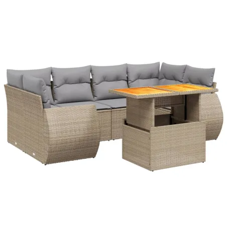 Salon de jardin avec coussins 7 pcs beige résine tressée