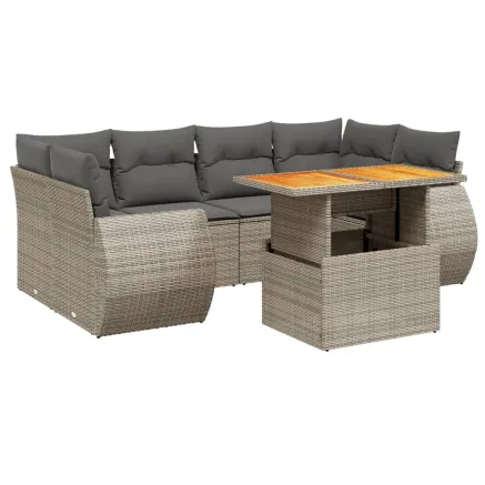 Salon de jardin avec coussins 7 pcs gris résine tressée 2
