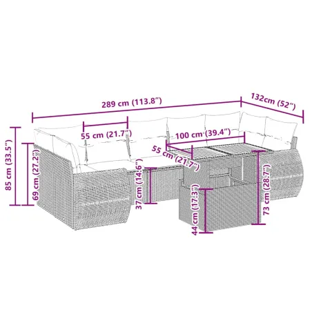 Salon de jardin avec coussins 8 pcs beige résine tressée
