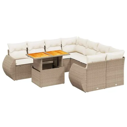 Salon de jardin avec coussins 9 pcs beige résine tressée 2