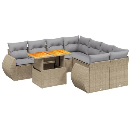 Salon de jardin avec coussins 9 pcs beige résine tressée 2