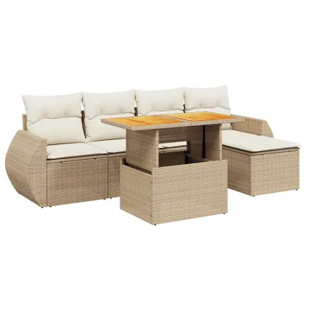 Salon de jardin avec coussins 6 pcs beige résine tressée 2